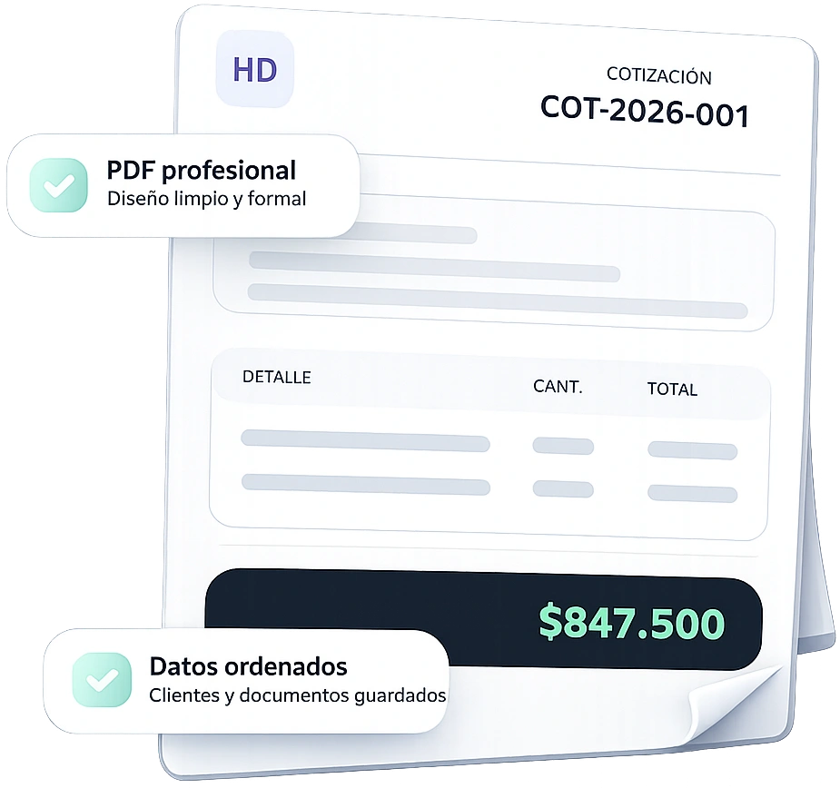Formato de cotización profesional generado con HazTuDoc, en PDF con logo y datos ordenados